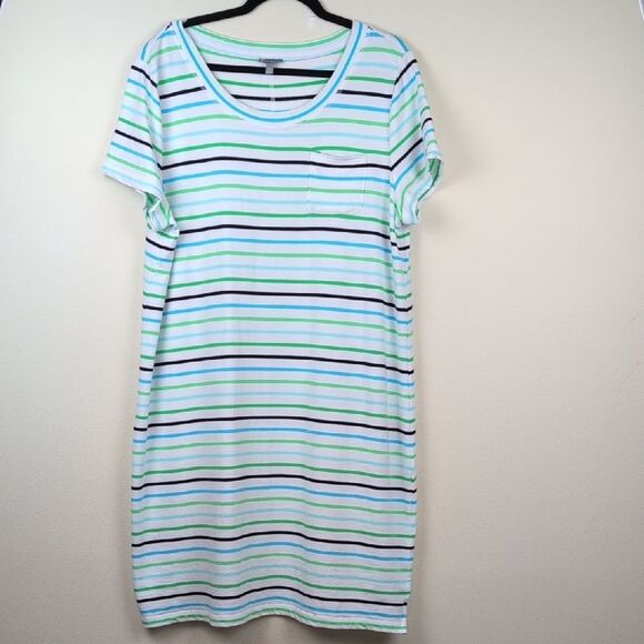 Talbot's T By Talbot's Short Sleeve Dress - Vast Multi Stripe Size XL - Picture 2 of 10